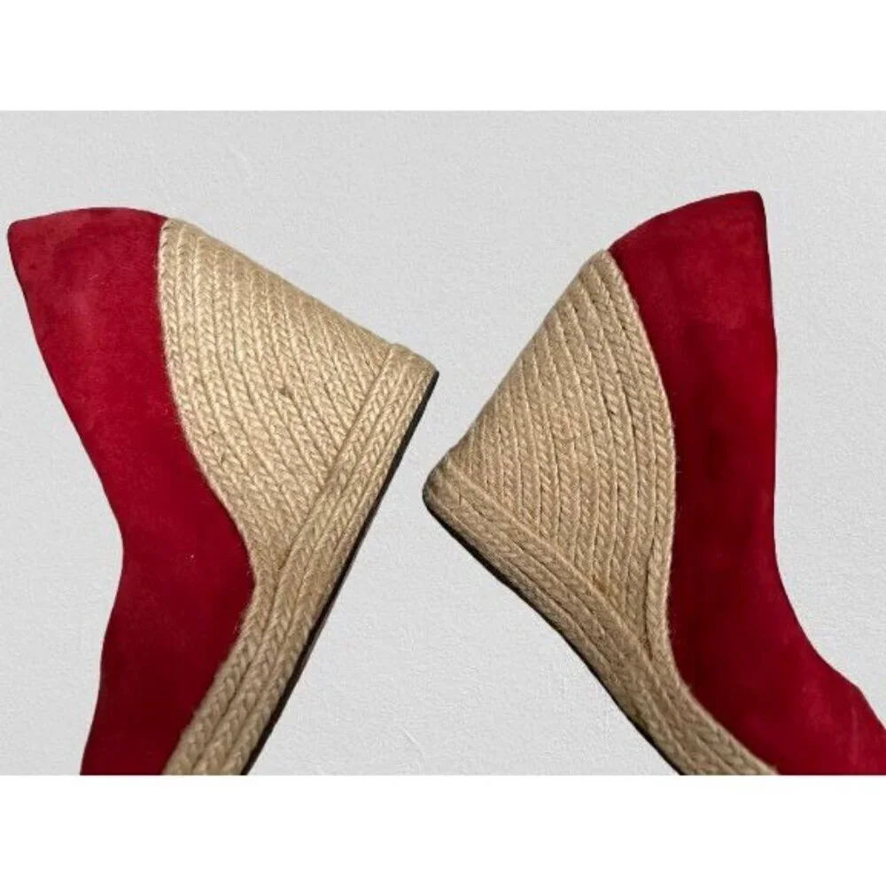 Salvatore Ferragamo Red Suede Bernie Espadrille Wedge Platform Pumps Size 8.5B